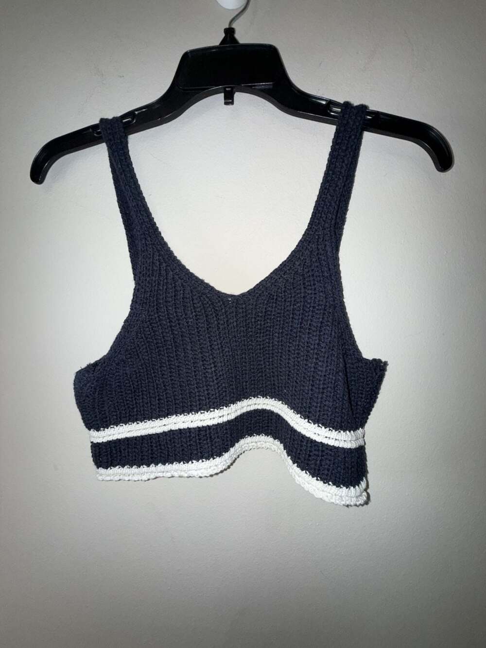 Zara Girls Black and White Striped Crocheted Knit Crop Tank Top